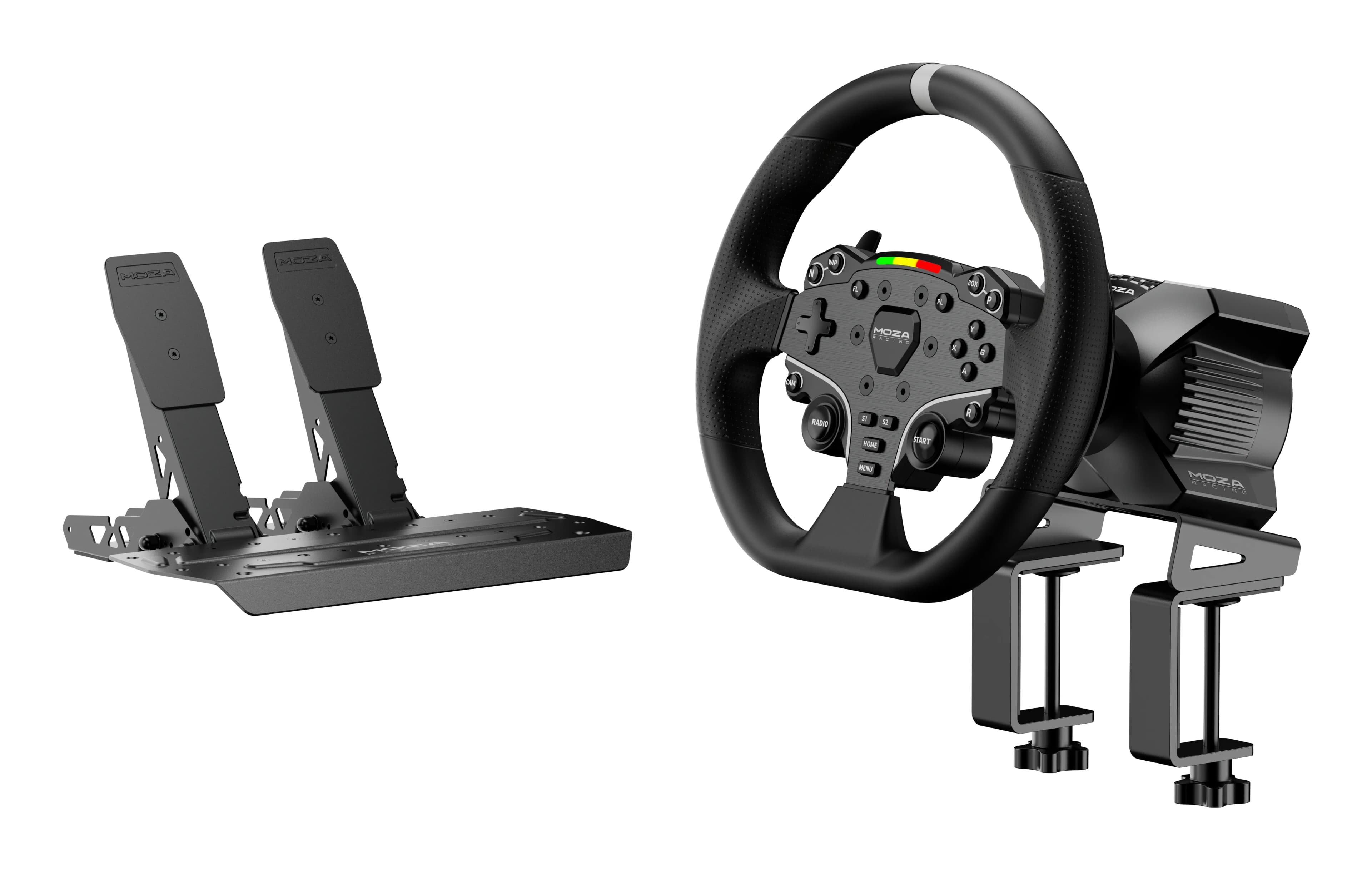 MOZA R3 Racing Simulator Bundle for PC  (R3 Base, ES Wheel, SR-P Lite Two Pedals, table clamp)