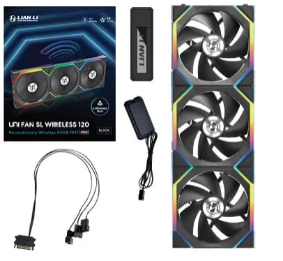 Lian Li UNI FAN SL Wireless PWM ARGB -tuuletinsarja, 120 mm, nestelaakeri, 3 kpl, musta