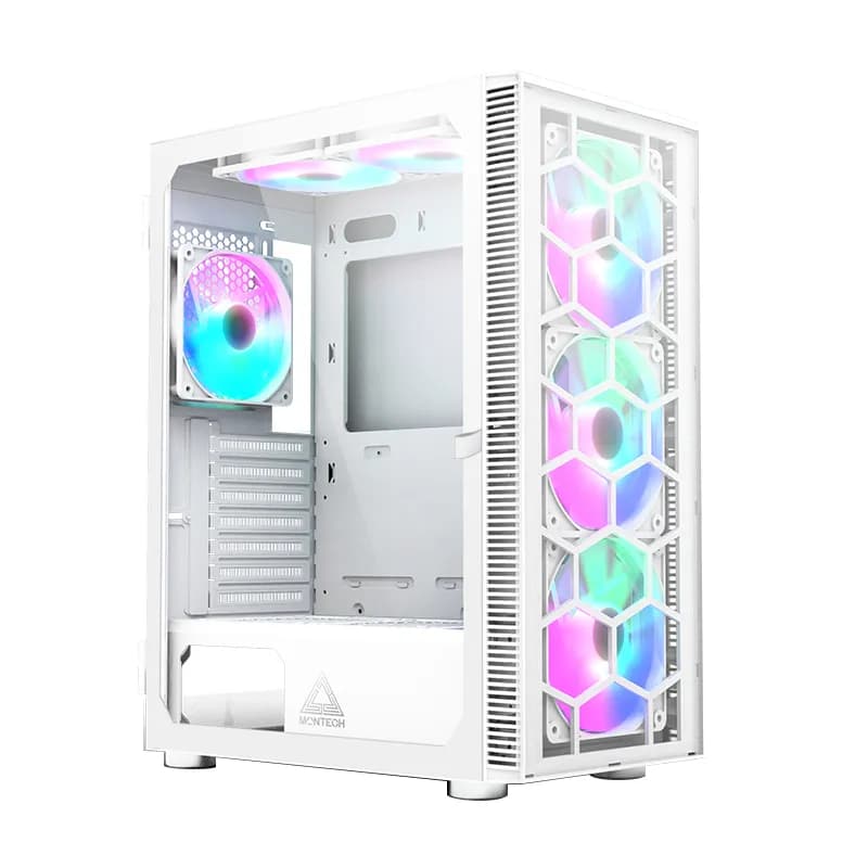Montech X3 Glass -miditornikotelo ikkunalla ja RGB-valaistuksella, valkoinen