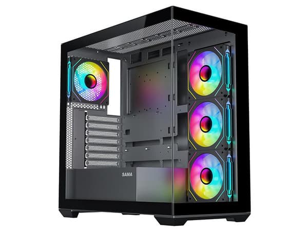 SAMA SV-01 -miditornikotelo ikkunalla ja RGB-valaistuksella, musta