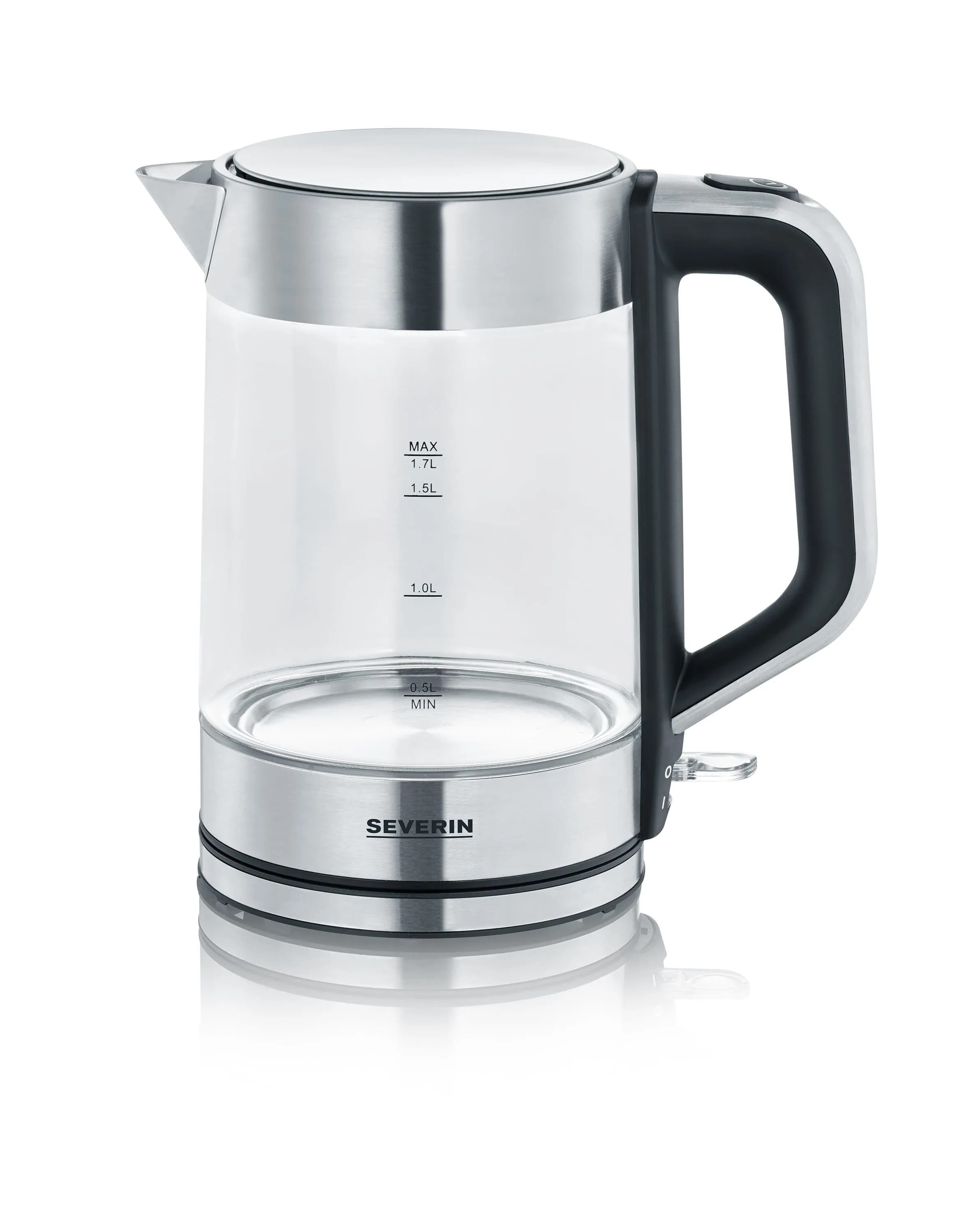 Severin WK 3420 -vedenkeitin, 1,7 l, 2200 W, lasi/ruostumaton teräs