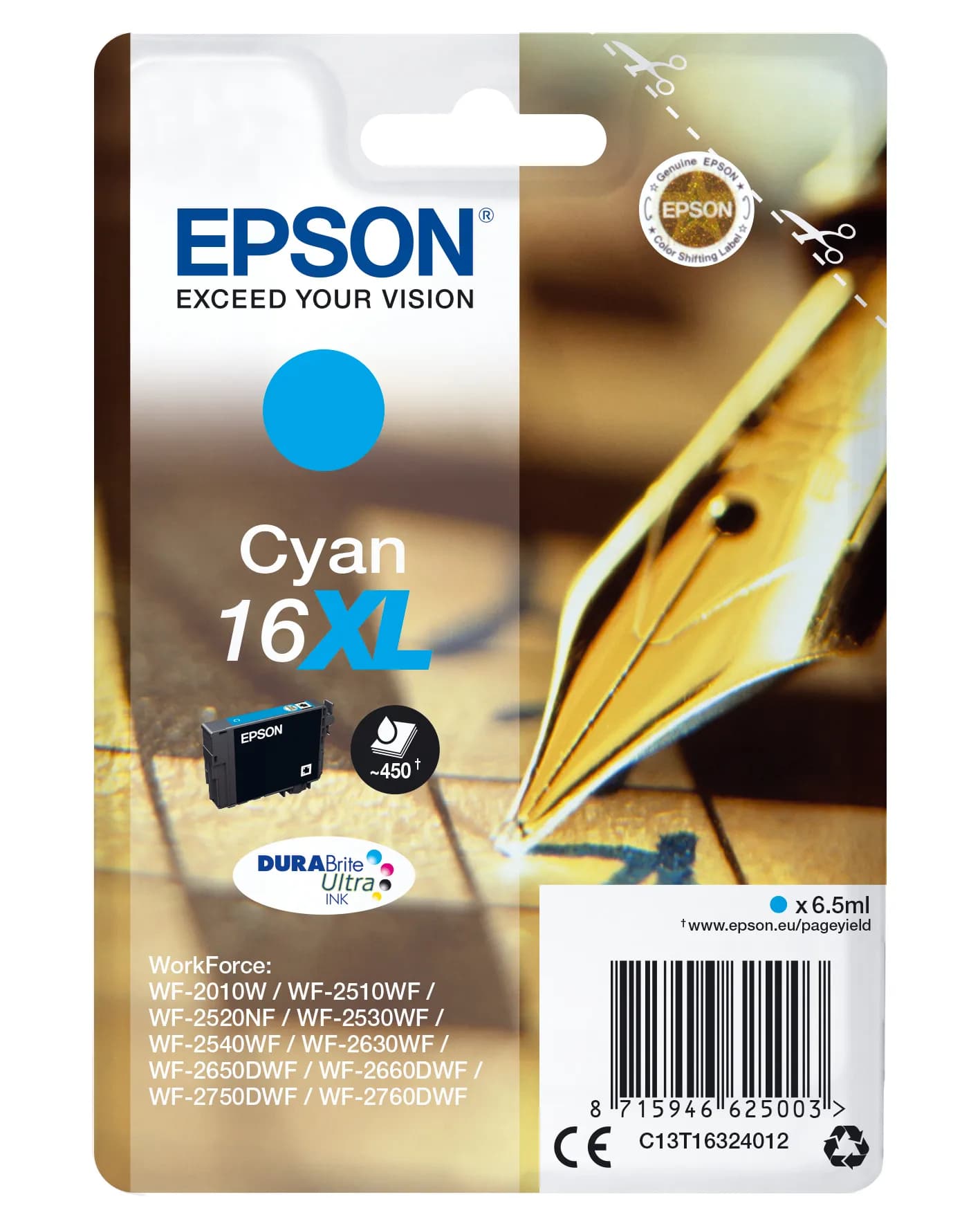 Epson 16XL-mustekasetti, 6.5 ml, syaani