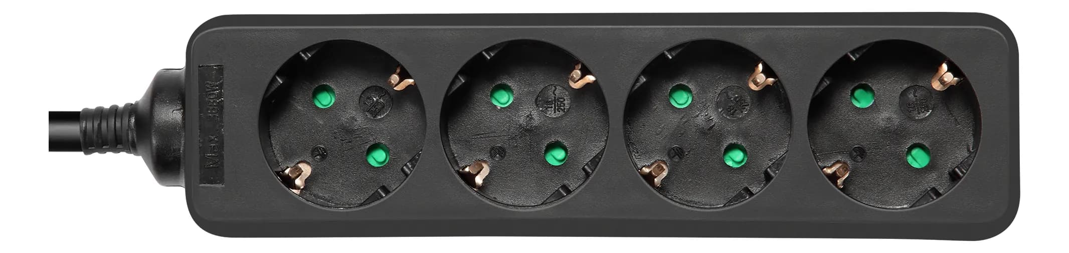 Deltaco pistorasia 4xCEE 7/3 1xCEE 7/7 jatkojohto 1,5m, musta