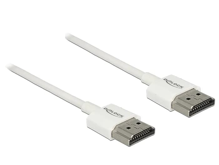 DeLOCK Slim HDMI 2.0 -kaapeli, jossa Ethernet, 3 m, valkoinen