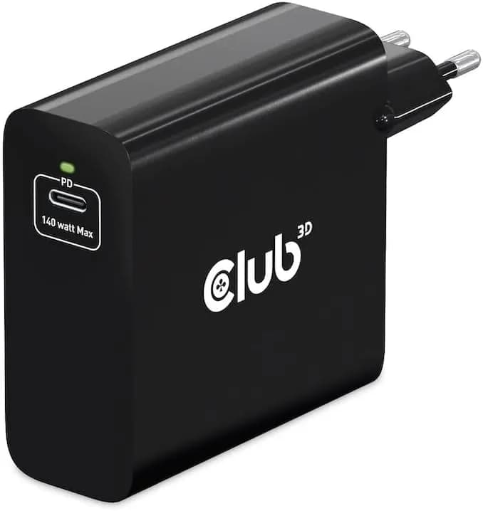 Club 3D 140W GaN, USB C PD 3.1 -laturi, Musta