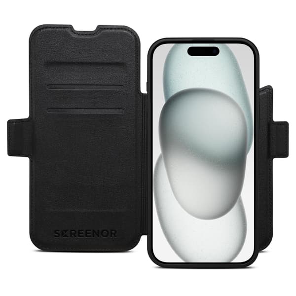 Screenor First 2-in-1, iPhone 17 Pro Max, MagSafe -lompakkokotelo, Musta