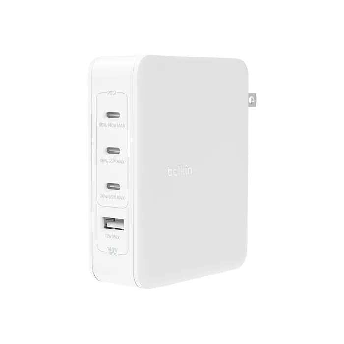 140W 4-ports USB GaN Wall Charger with UK, EU, US plug tips,