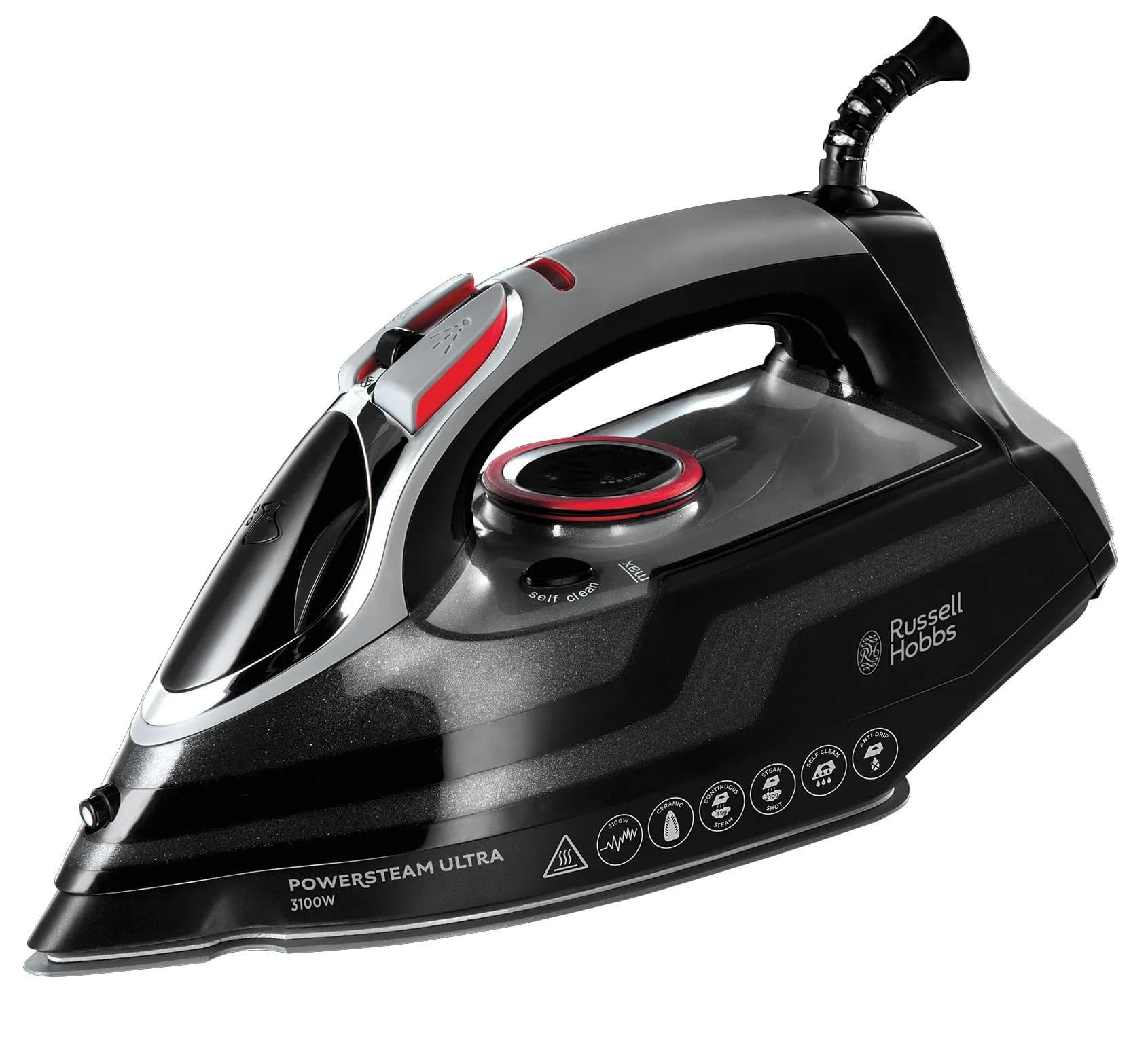 Russell Hobbs Power Steam Ultra 20630-56 -höyrysilitysrauta, 3100 W, 0,35 l, musta/harmaa