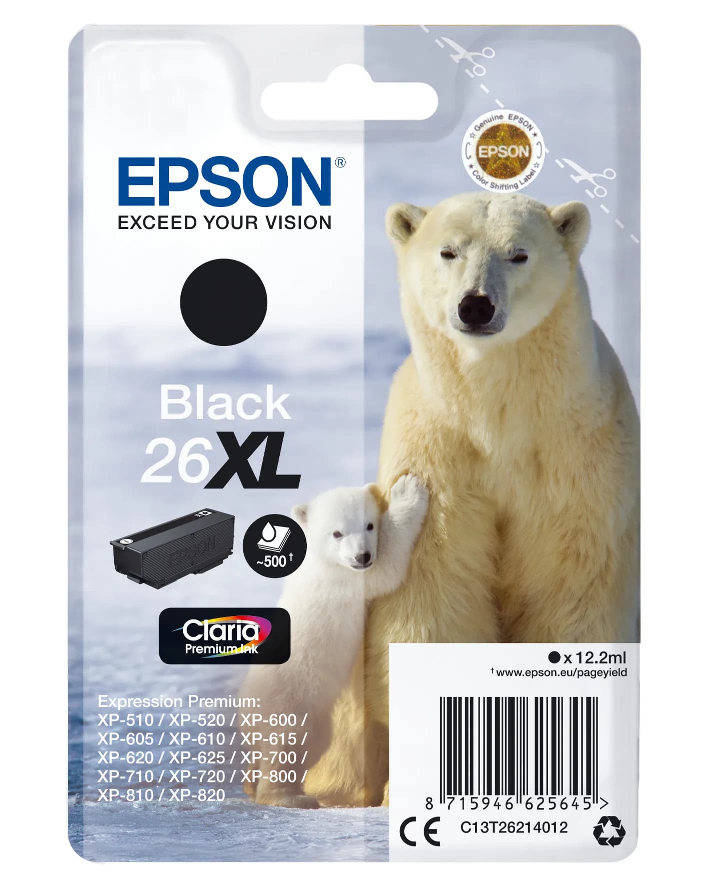 Epson 26 XL-mustekasetti, 12.2 ml, musta