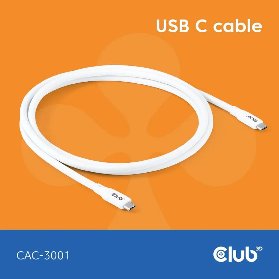 Club 3D CAC-3001 USB4 USB-C -kaapeli, 240 W, 2 m, valkoinen