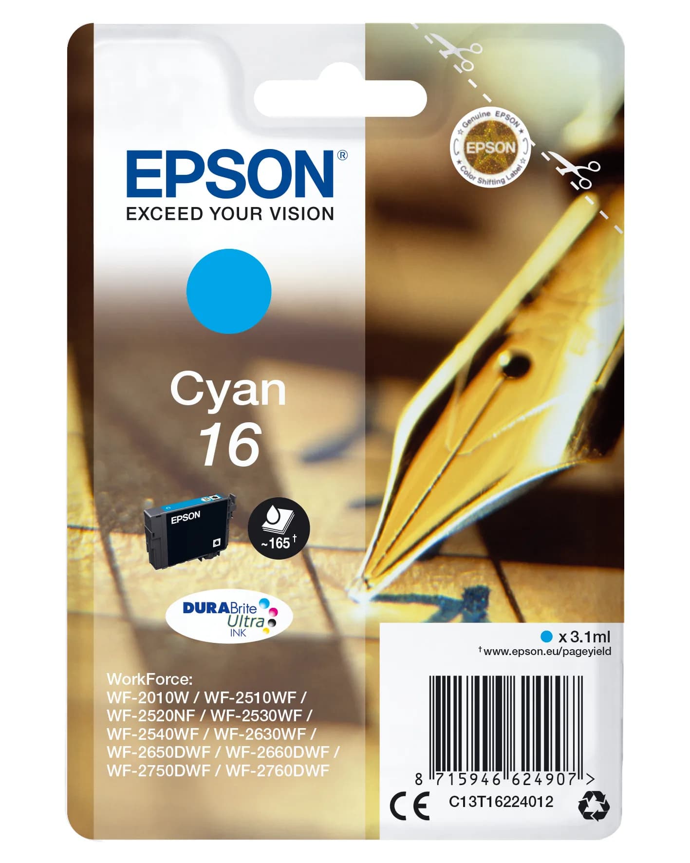 Epson 16-mustekasetti, 3.1 ml, syaani