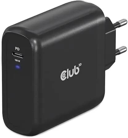Club 3D 100W GaN USB-C PD3.0 -laturi, Musta