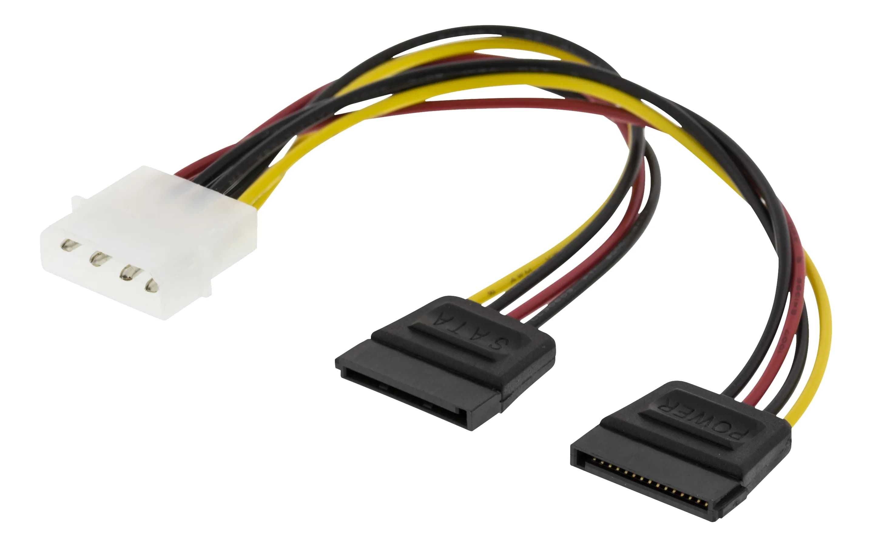 Deltaco Y-virtakaapeli, Molex, 2 x SATA-virranjakaja, 0,15 m