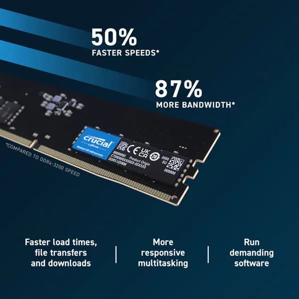 Crucial 32 Gt (1 x 32 Gt) DDR5 4800 MHz, CL40 -muisti (XMP)