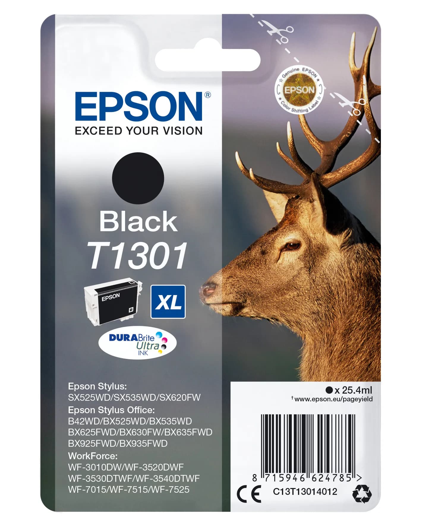 Epson T1301XL-mustekasetti, 25.4 ml, musta