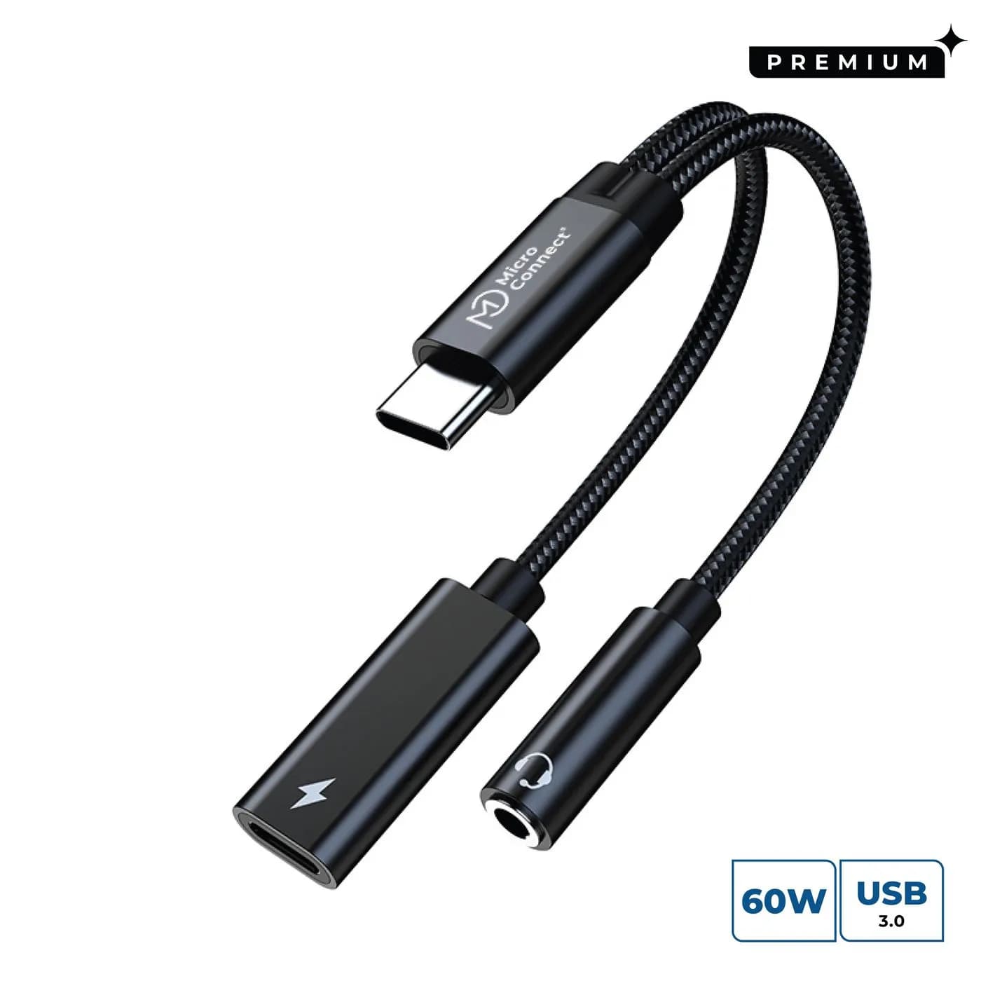 MICROCONNECT USB-C to USB-C PD and Audio -adapteri, 13cm, Hopea