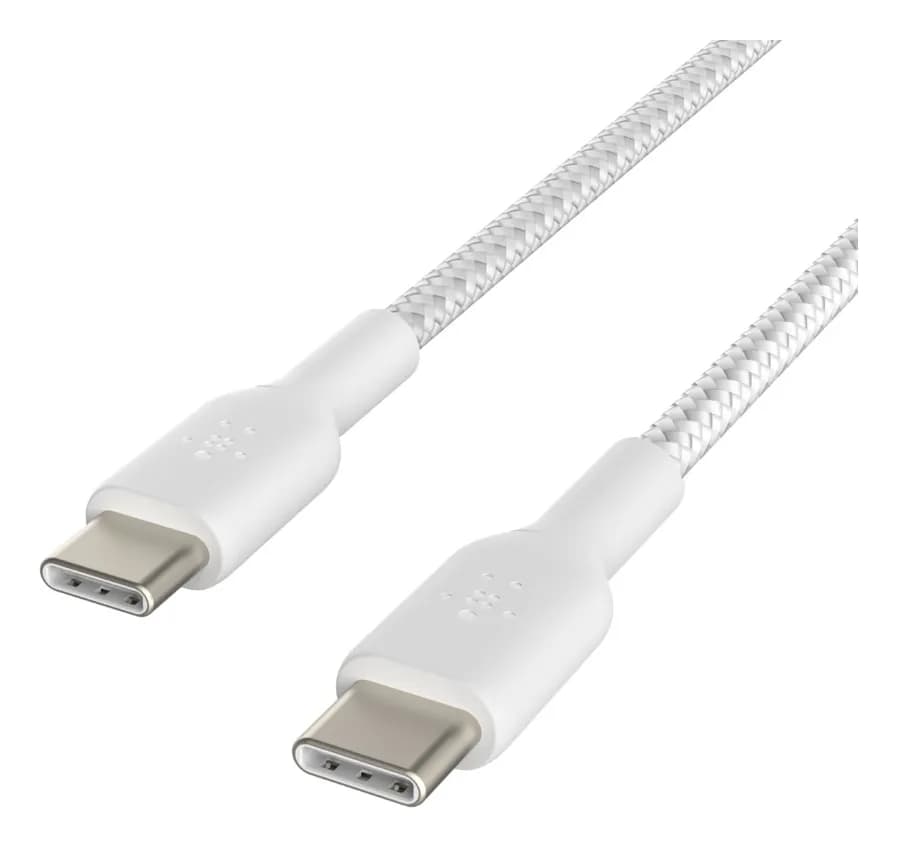 Belkin punottu USB-C -kaapeli, 60 W, 1 m, valkoinen