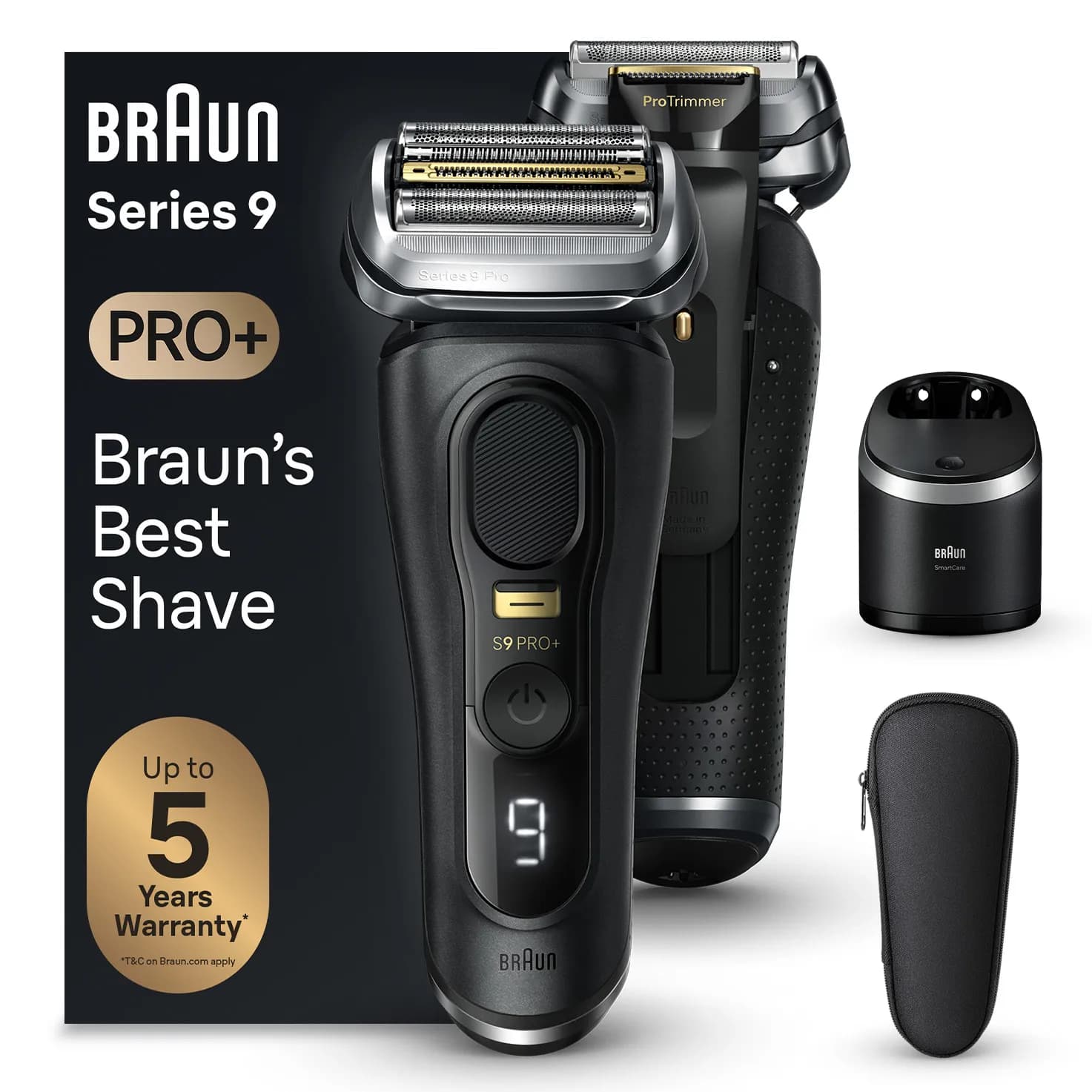 Braun Series 9 Pro+ 9560cc märkä- ja kuiva-ajoon -parranajokone, musta