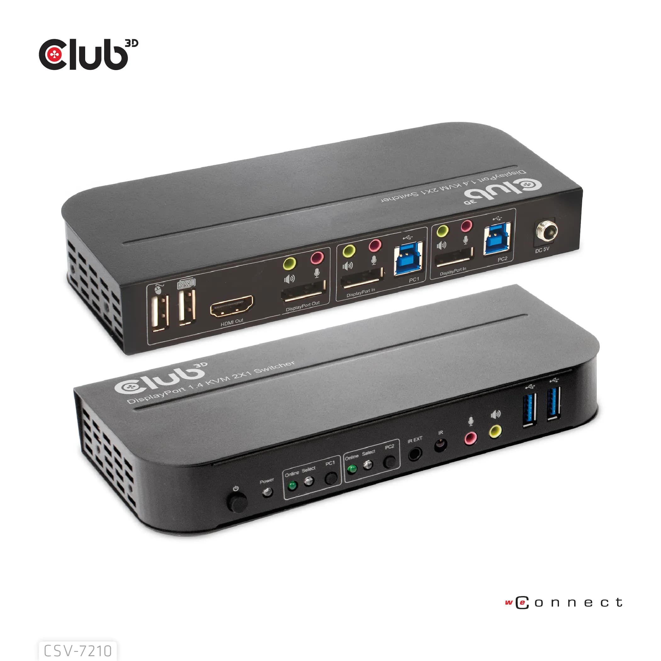 Club 3D DisplayPort/HDMI KVM Switch Dual DisplayPort 4k 60Hz -kytkin, Musta