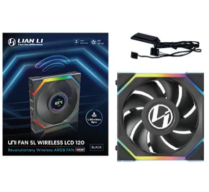 LIAN LI UNI FAN SL Wireless LCD PWM ARGB -tuuletin, nestelaakeri, 120 mm, musta