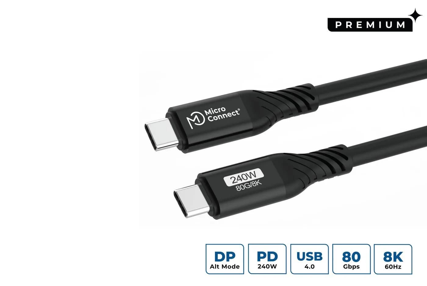 MicroConnect Premium USB4 Gen 4 USB-C -kaapeli, 240 W, 1 m, musta