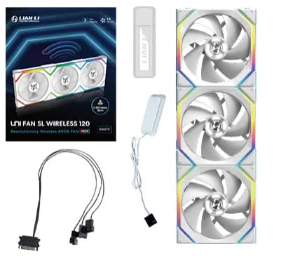 Lian Li UNI FAN SL Wireless, 120 mm, PWM, nestelaakeri, ARGB -tuuletinsarja, 3 kpl, valkoinen