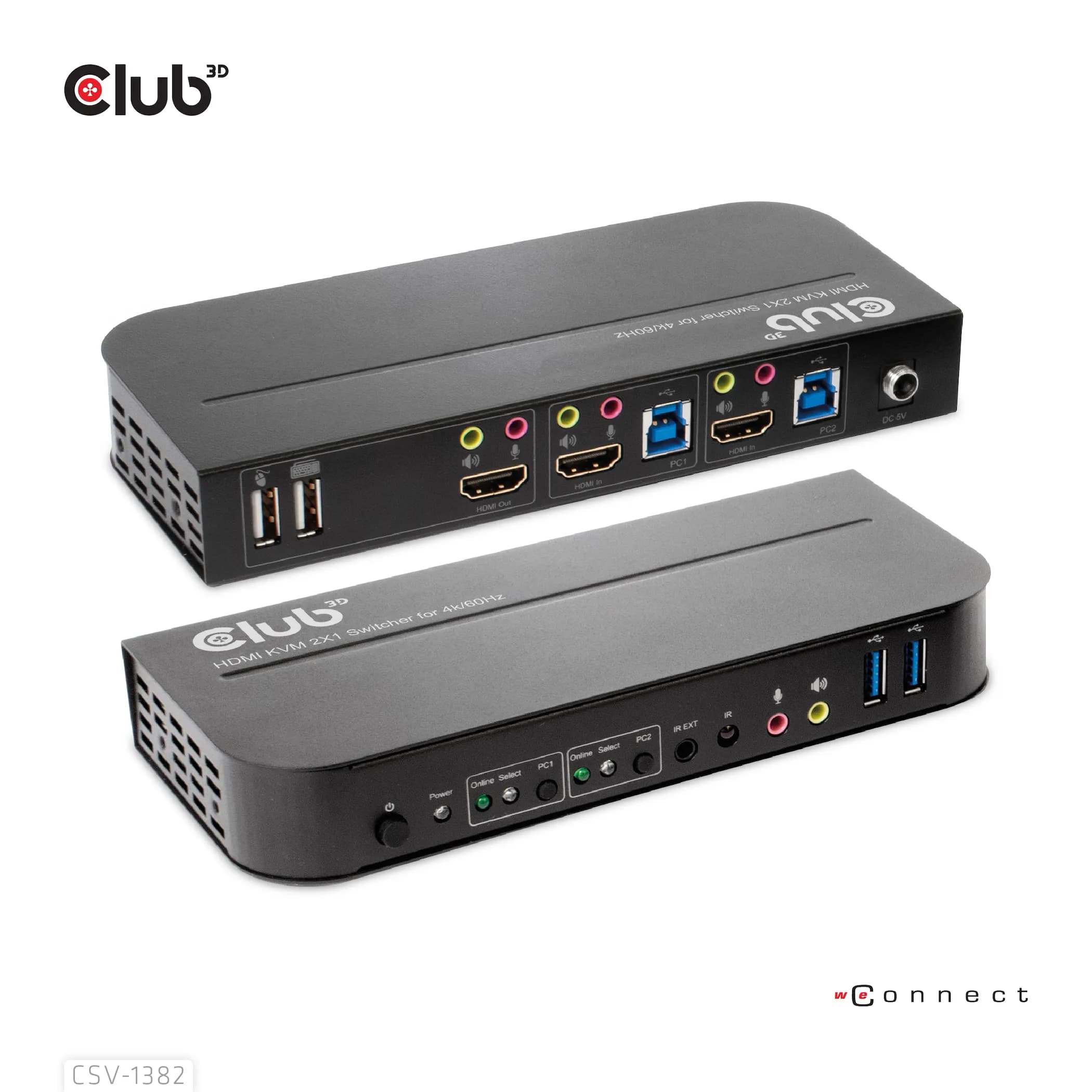 Club 3D KVM Switch for Dual HDMI 4K 60Hz, KVM -kytkin, Musta