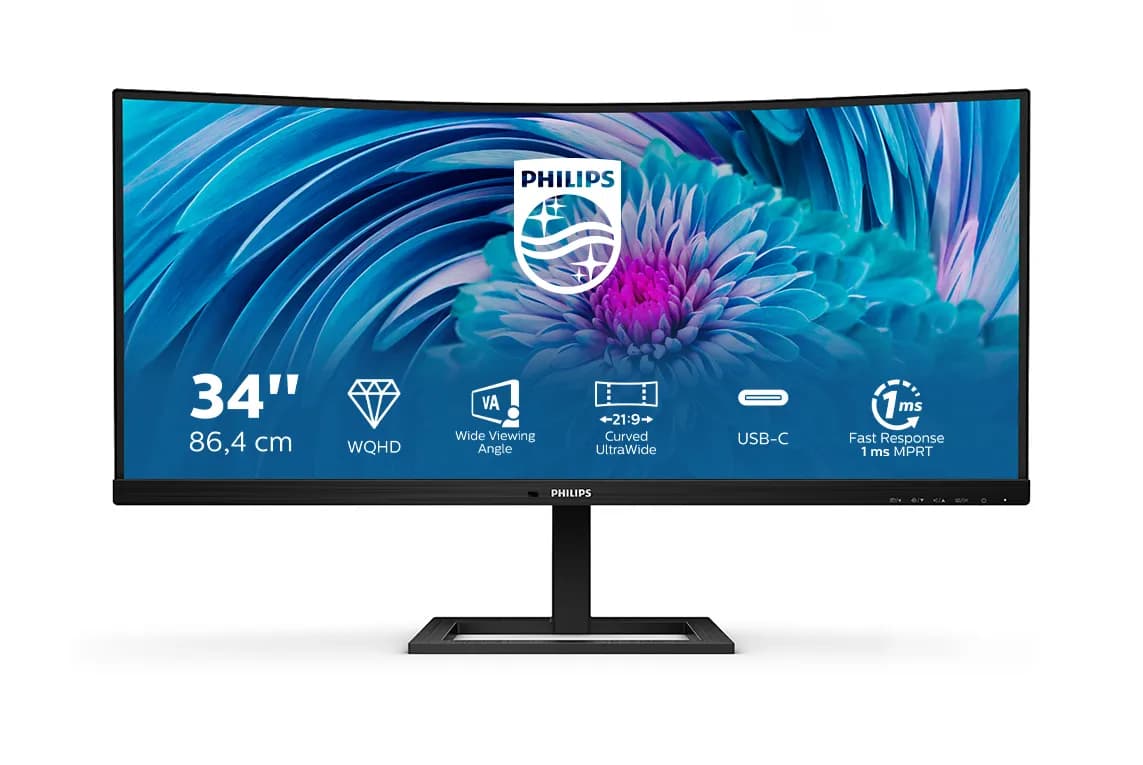 Philips E-Line 346E2CUAE/00 34" UWQHD, VA -kaareva näyttö, USB-C hub