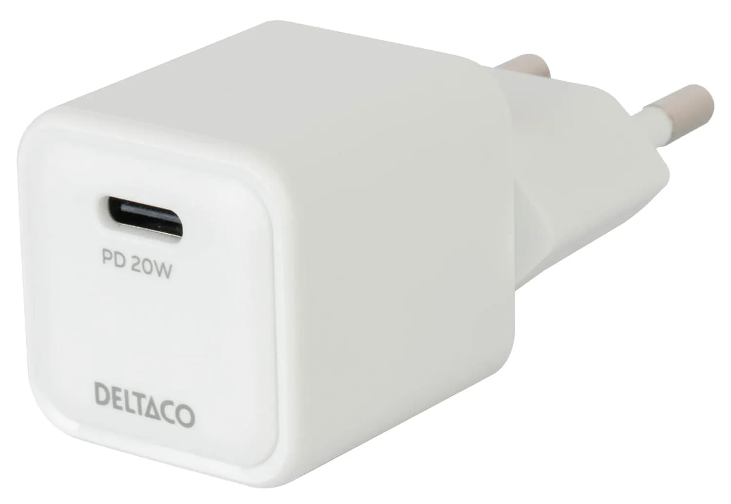 DELTACO USB-C mini wall charger, 1x USB-C, PD 20 W, white