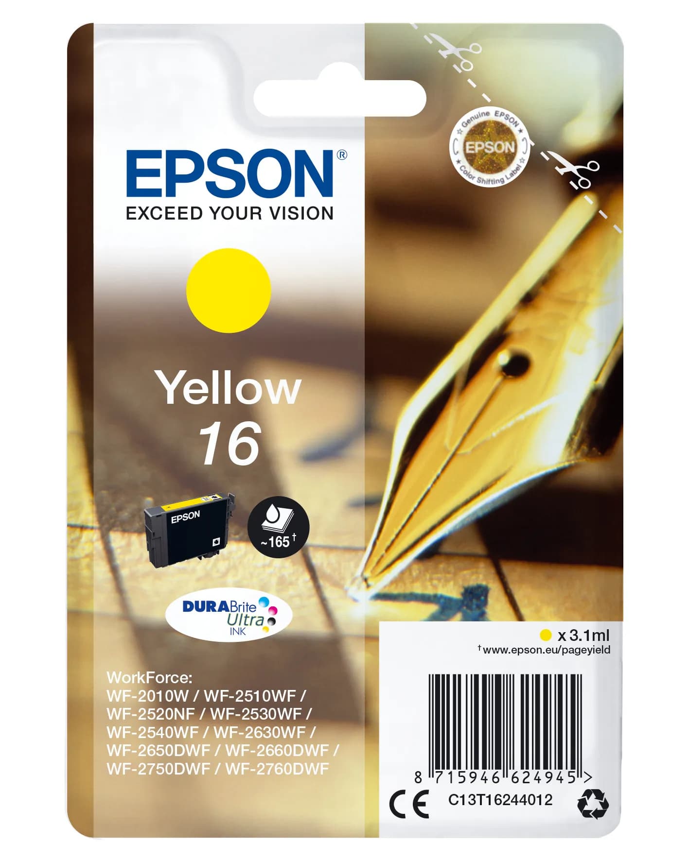 Epson 16 DURABrite Ultra -mustekasetti, 3.1 ml, keltainen