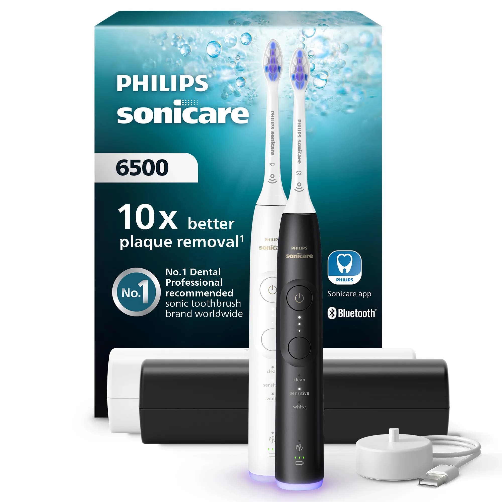 Philips Sonicare 6500 -sähköhammasharja, 2 kpl, valkoinen/musta