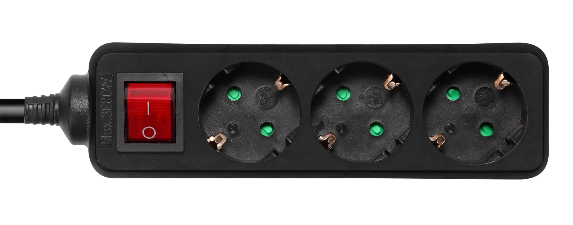 Deltaco pistorasia 3xCEE 7/3 1xCEE 7/7, jatkojohto kytkimellä 3m, musta