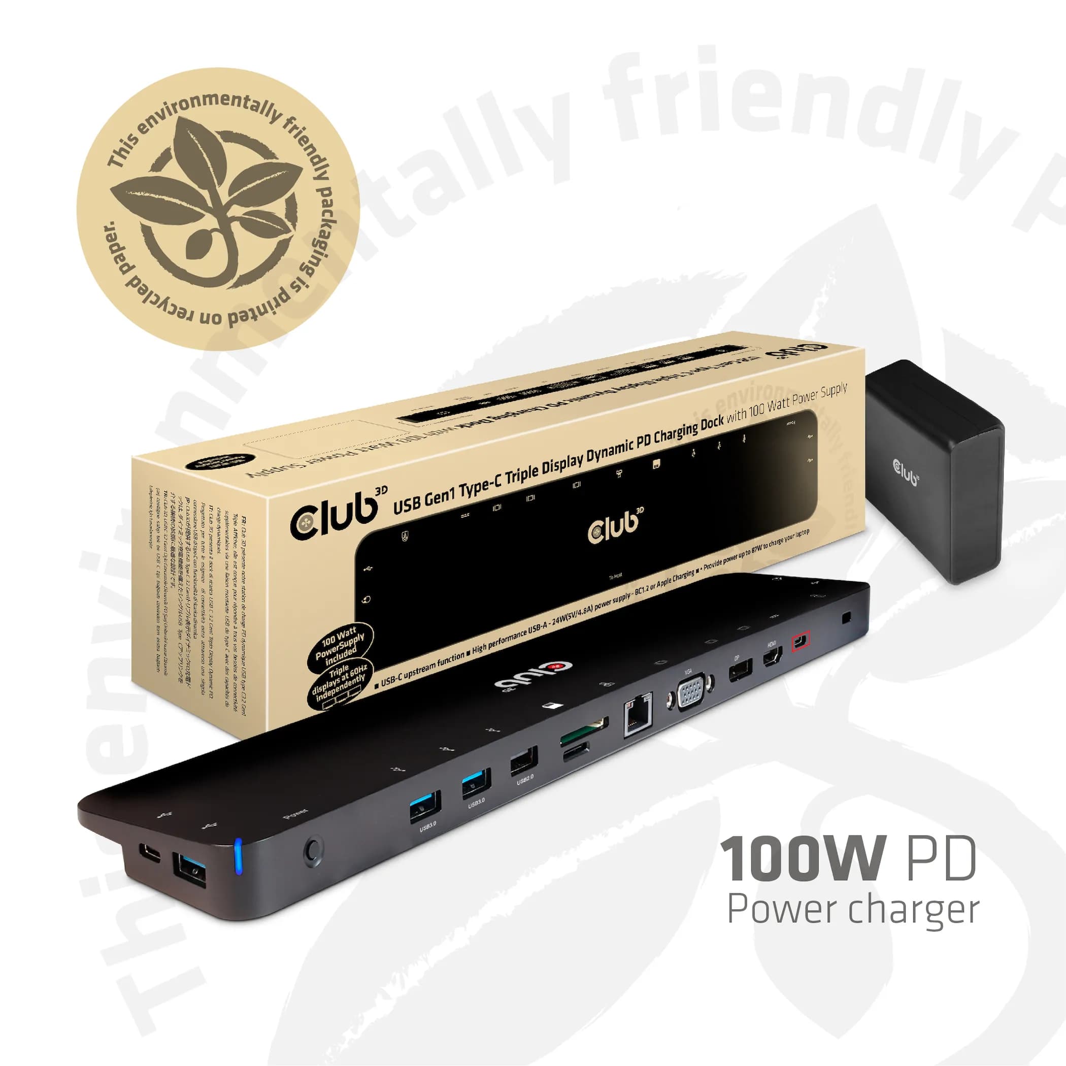 Club 3D 3.2 Gen1 USB C 14-in-1 -telakka, Musta