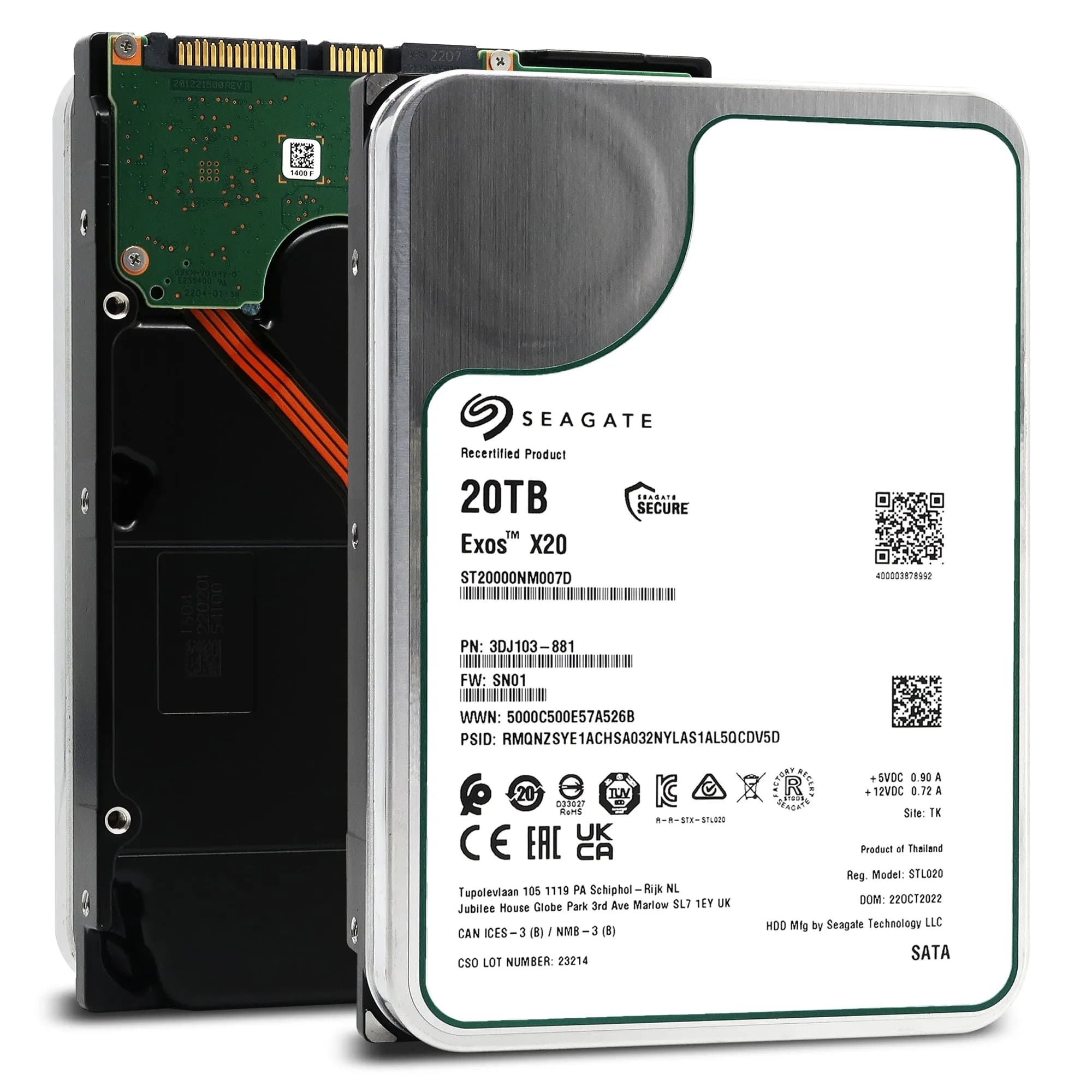 Seagate Exos X20 3.5" 20 Tt, 7200 RPM, 256 MB, SATA III -kovalevy (yrityskäyttöön)