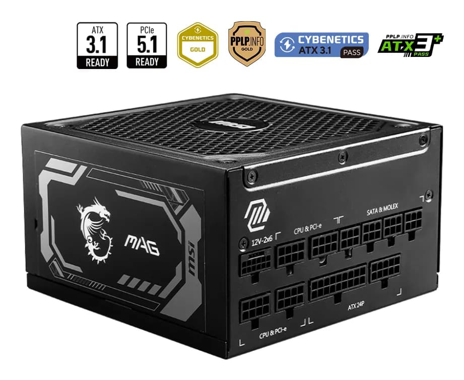 MSI MAG A1250GL PCIE5 1250W -virtalähde, 80 Plus Gold