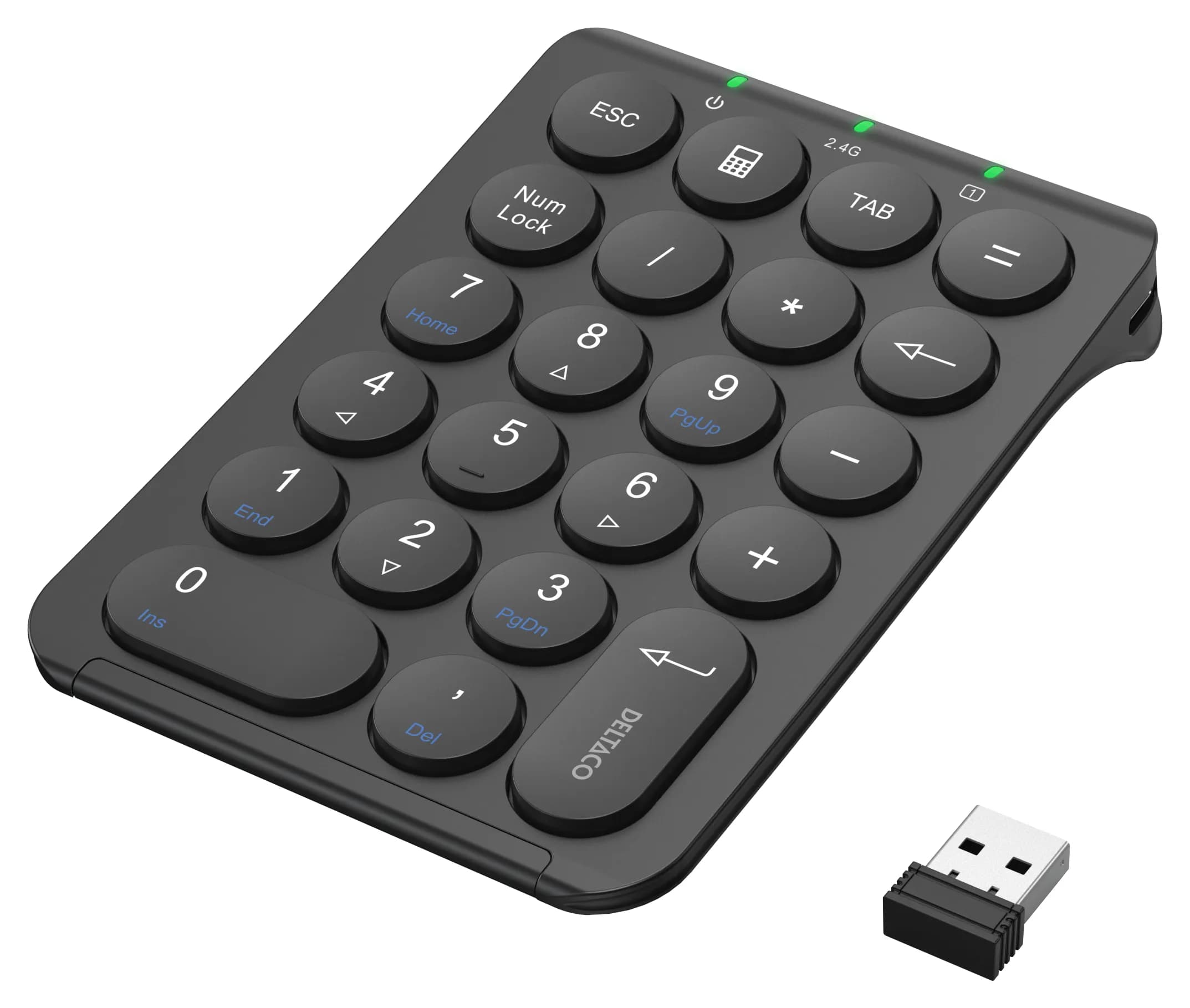 DELTACO trådlöst numeriskt tangentbord, uppladdningsbart batteri, 22 t
