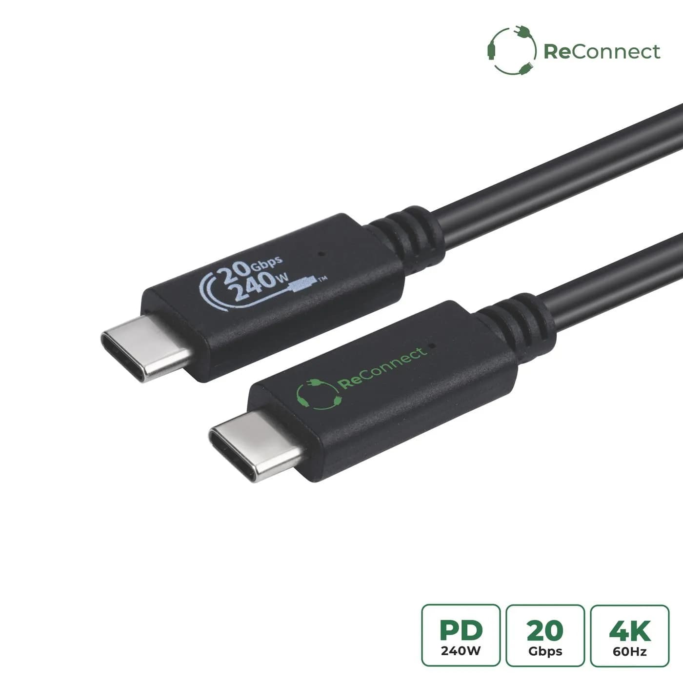 MicroConnect ReConnect USB 3.2 Gen 2x2 USB-C -kaapeli, 100 W, 1,5 m, musta