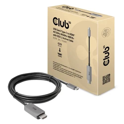 Club 3D Aktiivinen USB-C – HDMI 2.1 -kaapeli, jossa 8K, 3 m, musta