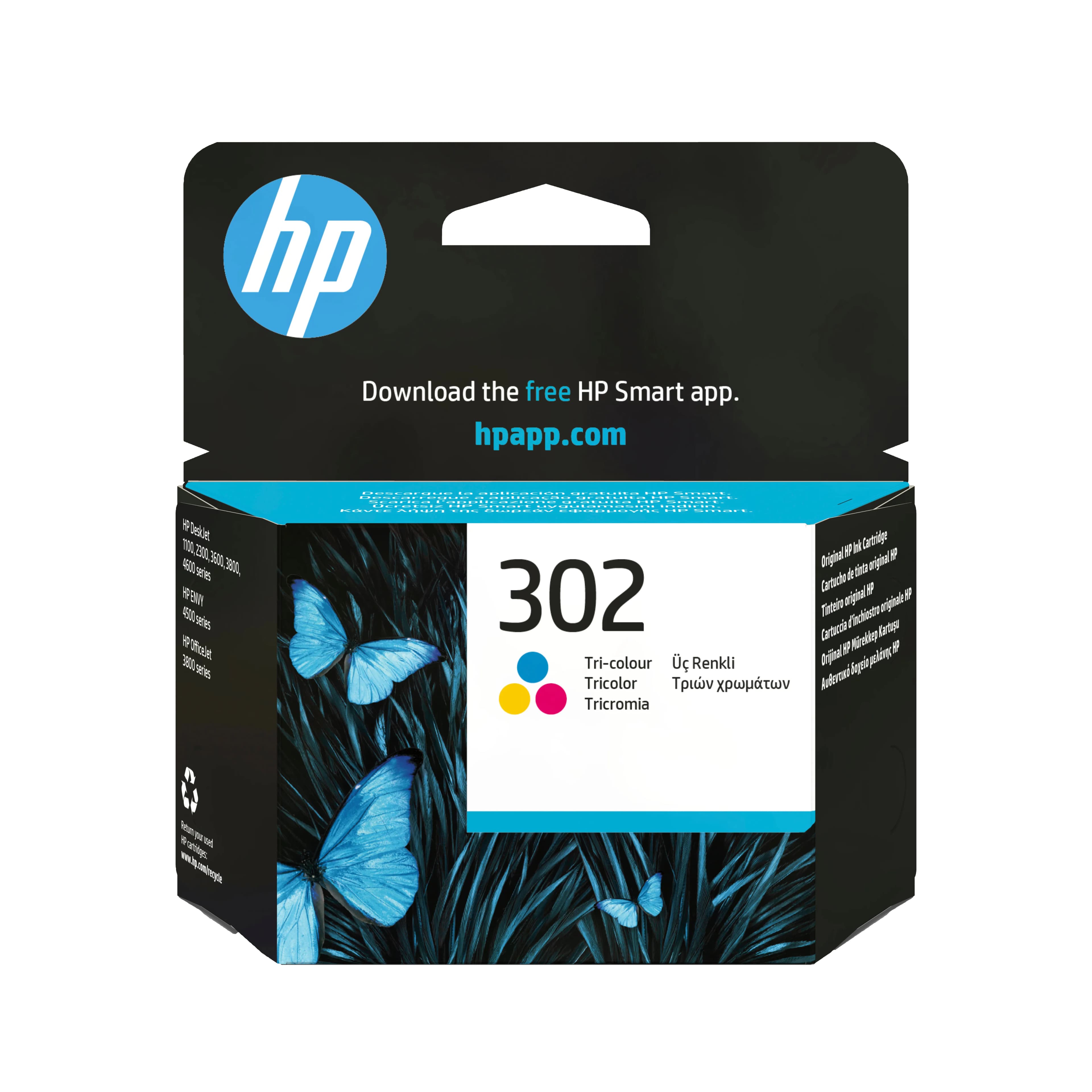 HP 302 -mustekasetti, 4 ml, syaani/magenta/keltainen