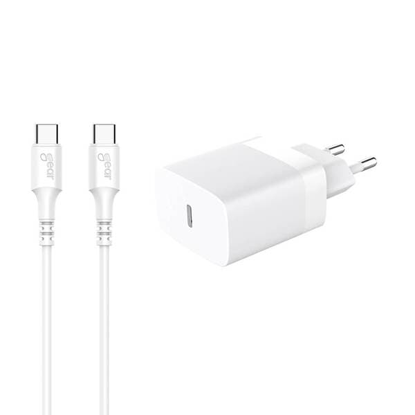 GEAR Charger 220V 1xUSB-C White PD/PPS 30W + Cable USB-C to USB-C