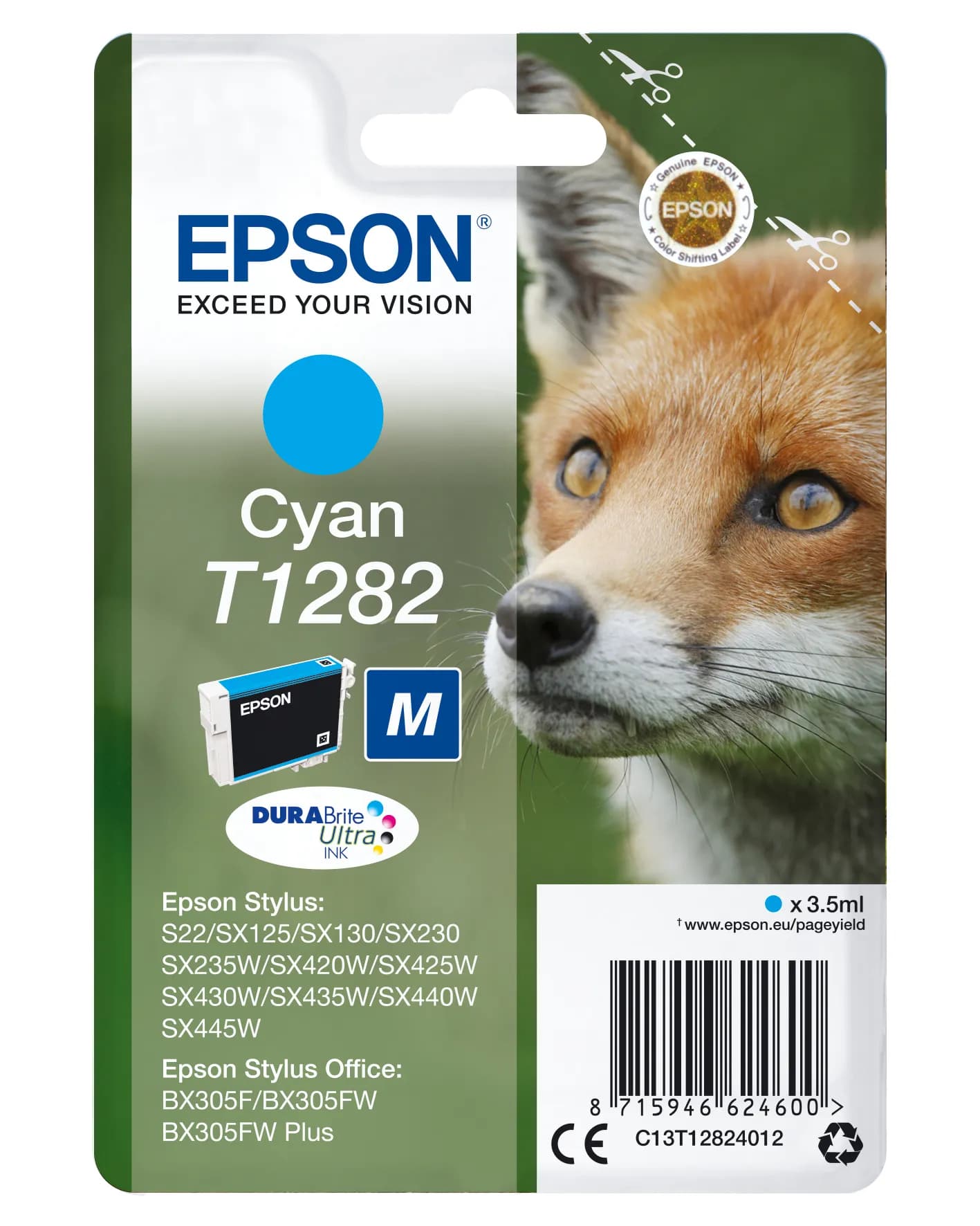 Epson T1282 M-mustekasetti, 3.5 ml, syaani