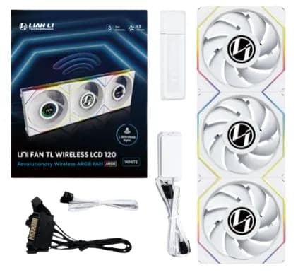 Lian Li UNI FAN TL Wireless LCD, 120 mm, PWM, nestelaakeri, ARGB -tuuletinsarja, 3 kpl, valkoinen