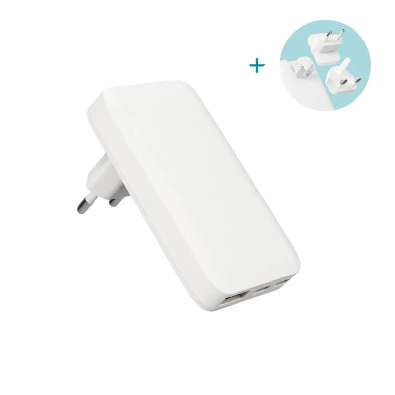 Epico Travel UltraBoost Flat GaN 65W Wall Charger EU65 | 2 × USB-C, 1× USB-A | White | Plugs for EU, UK, AU  &  US