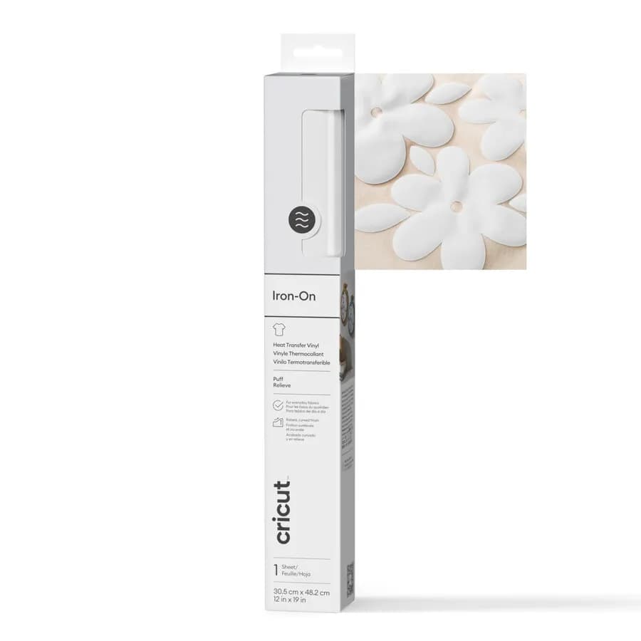 Cricut Puff Iron-On -lämmönsiirtovinyylirulla, Valkoinen, 30x48cm
