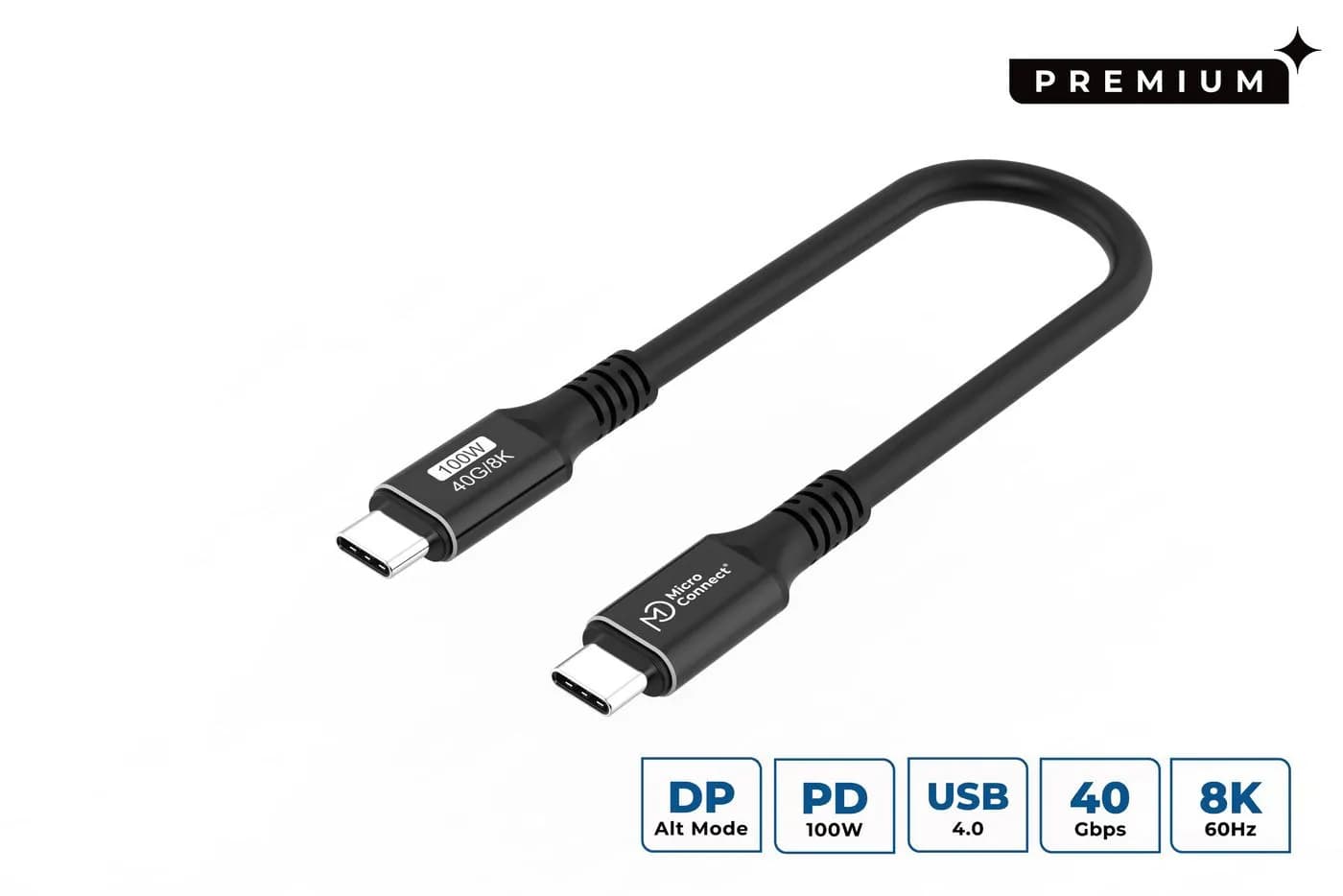 MicroConnect USB-C -kaapeli, 100 W, 0,15 m, musta