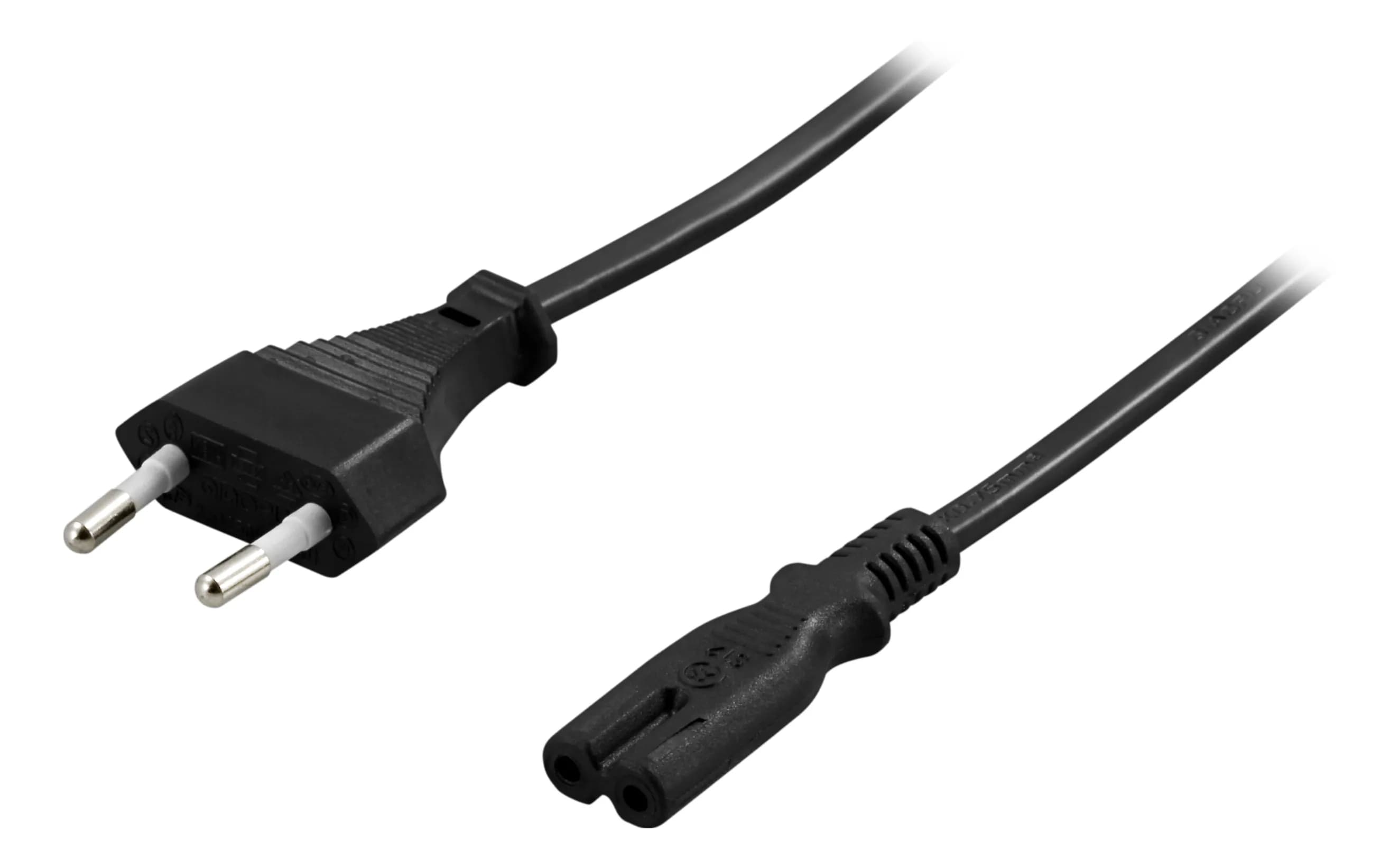 DELTACO ojordad apparatkabel, rak CEE 7/16 - rak IEC C7, 5m, svart