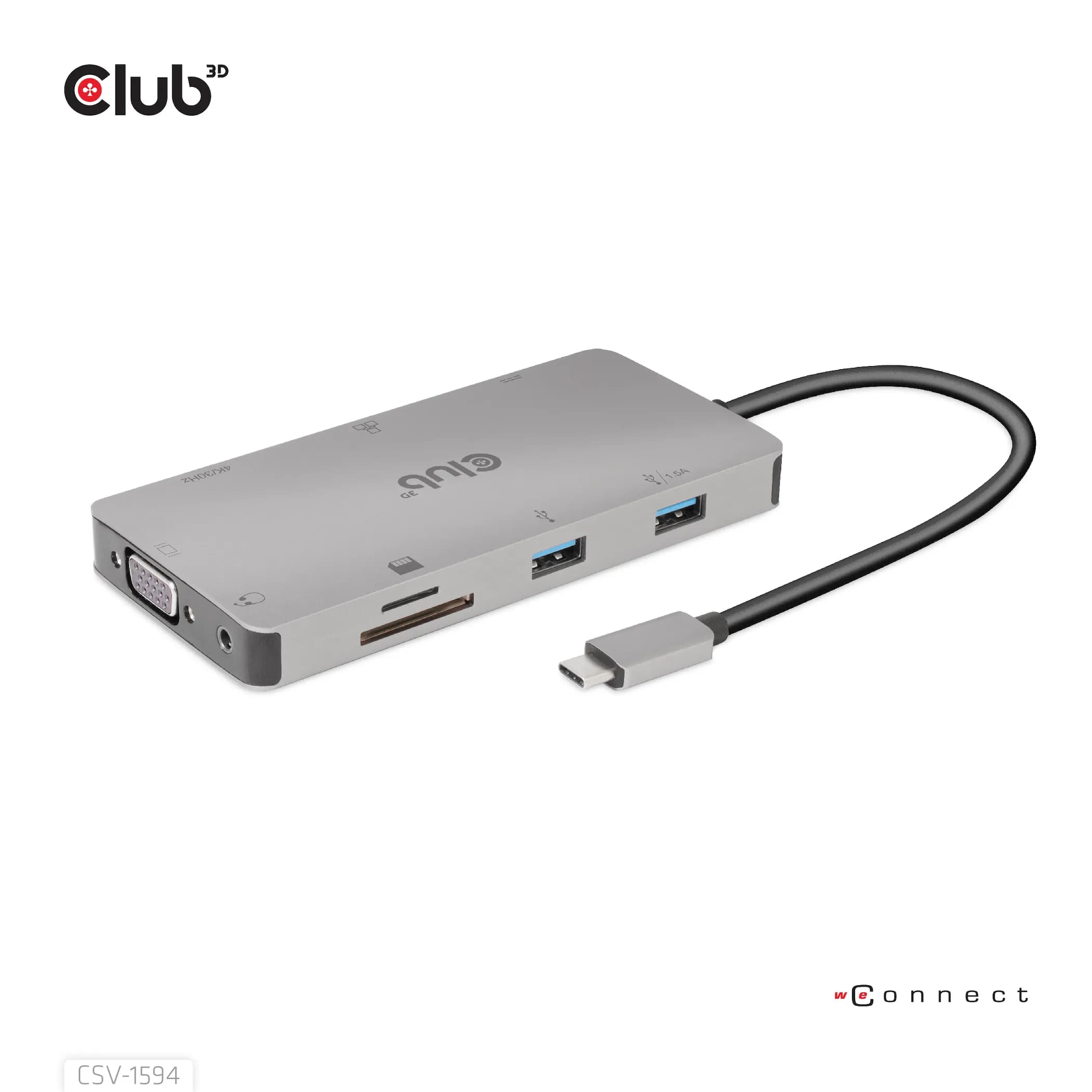 Club 3D 3.1 Gen1 USB-C 9-in-1 -hubi, Harmaa