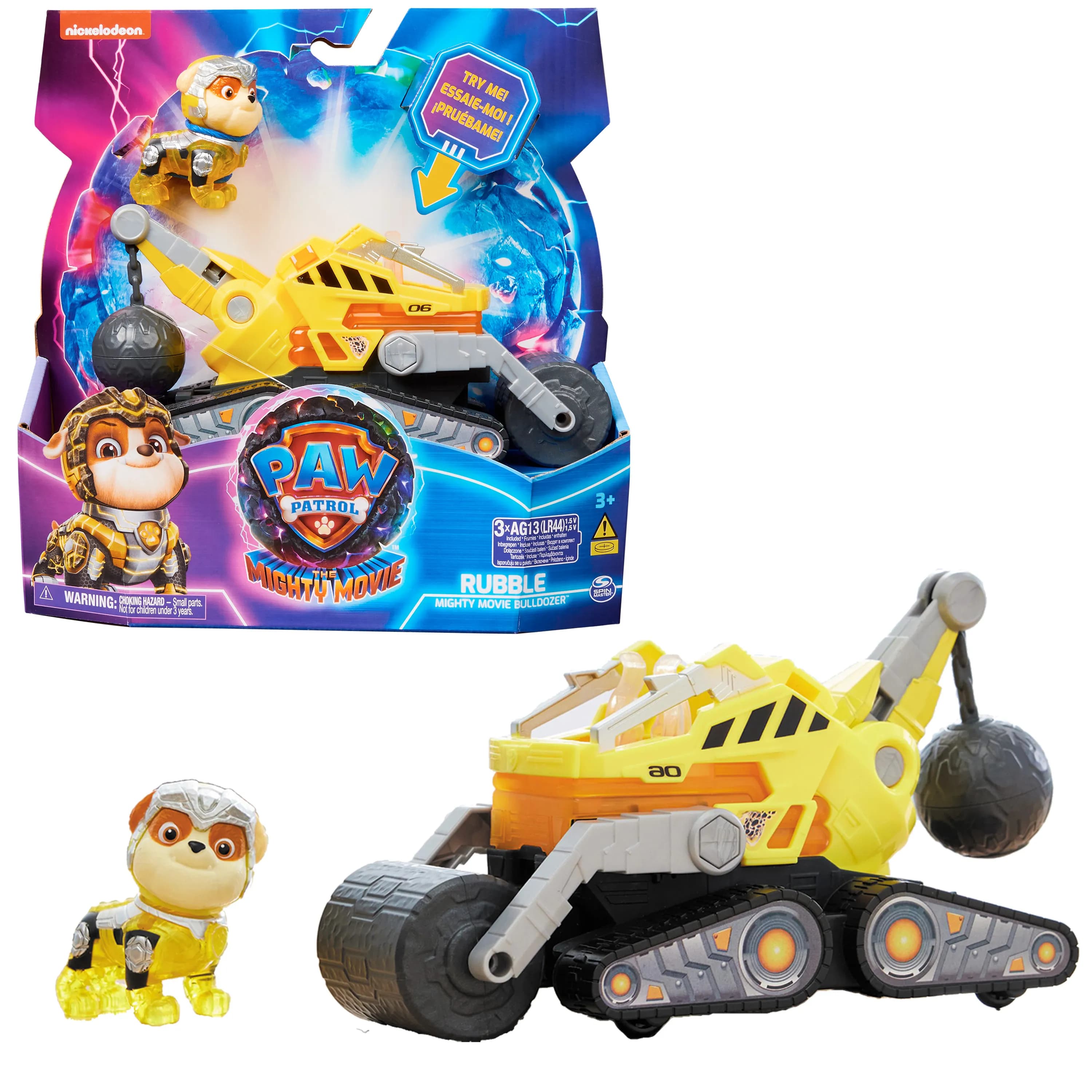 Spin Master Paw Patrol Mighty movie - basic vehicle from Rubble with puppy figure, toy vehicle