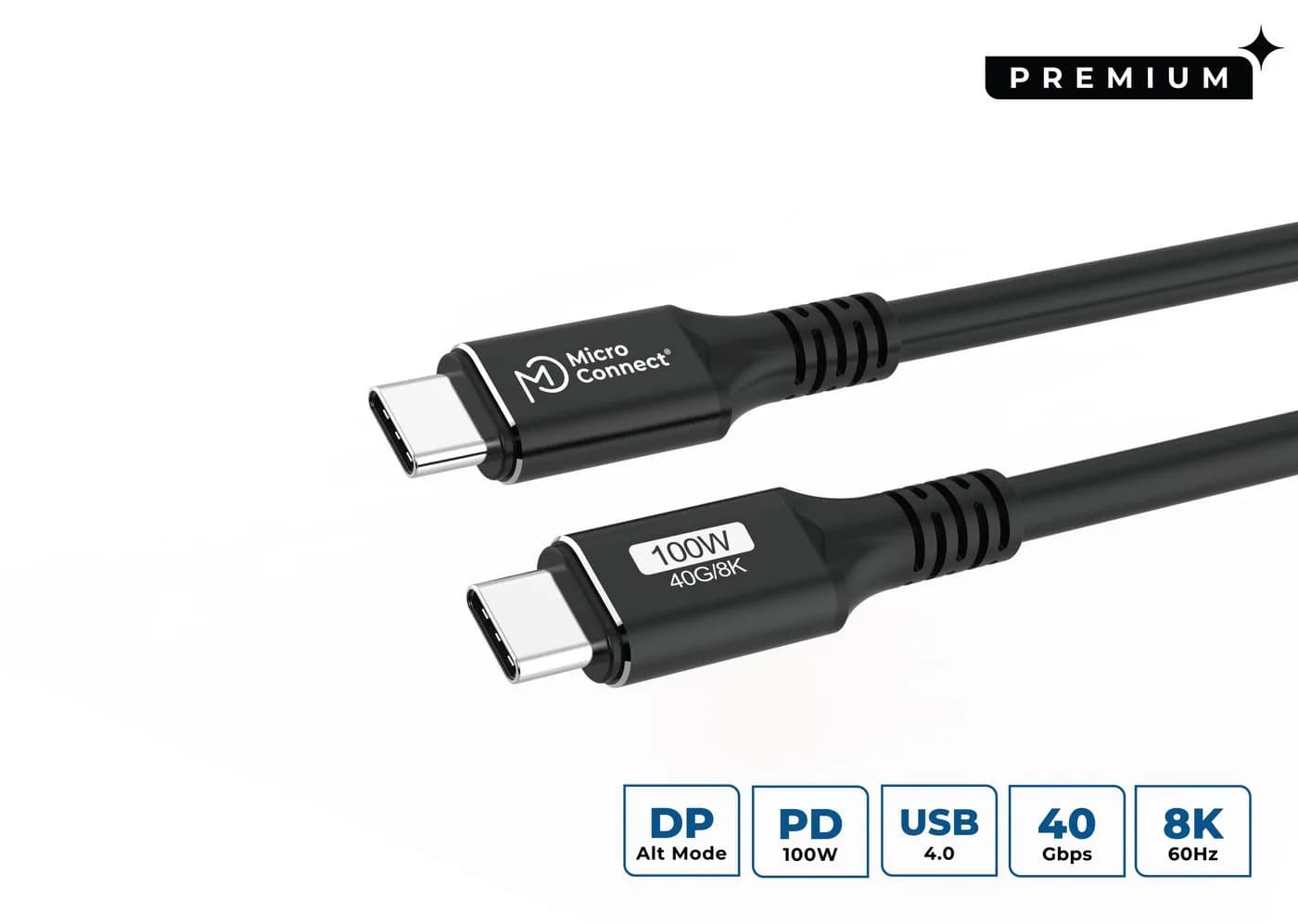 MicroConnect USB4 Gen 3x2 USB-C -kaapeli, 100 W, 1,5 m, musta