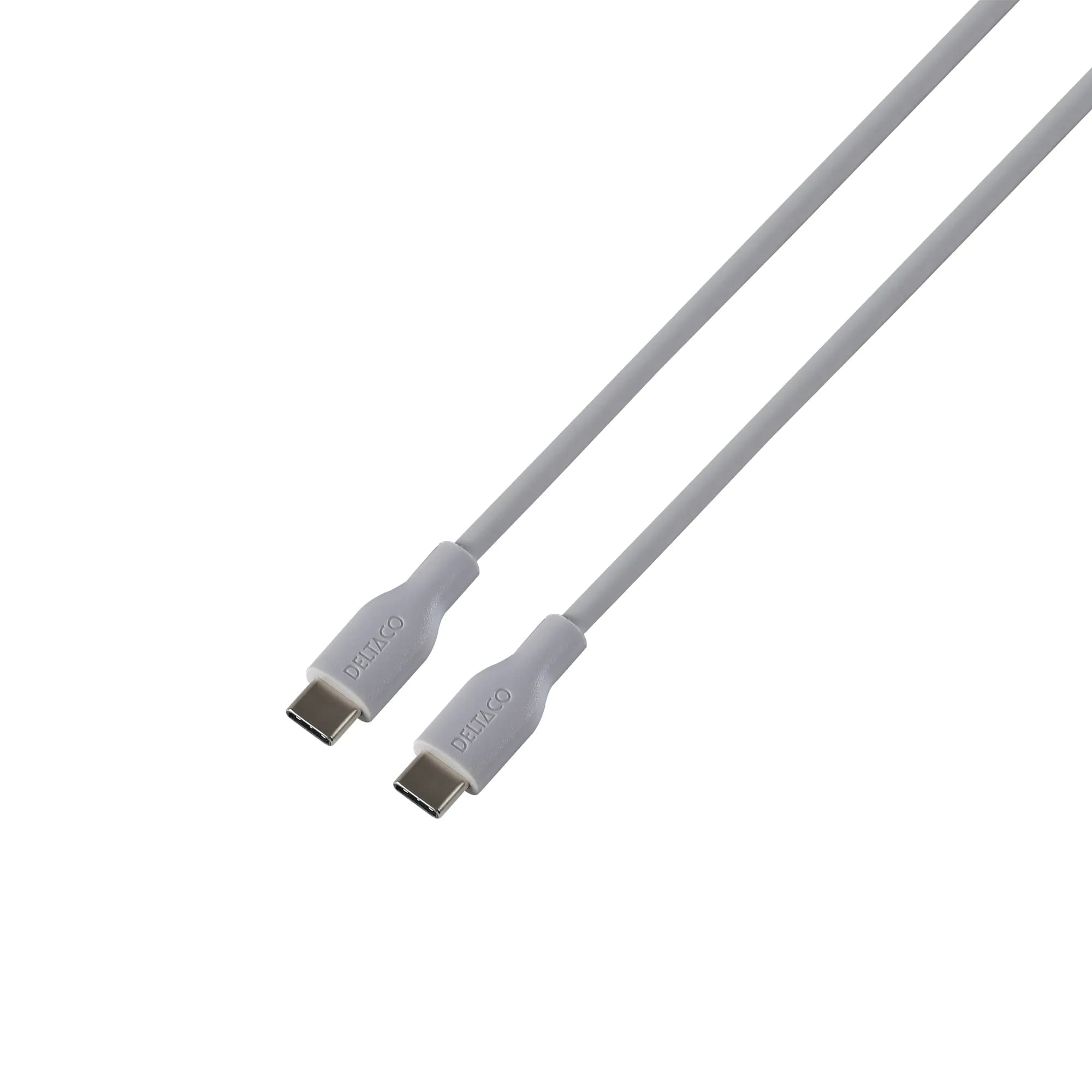 Deltaco SPR Silicone USB-C -kaapeli, 60 W, 1,5 m, harmaa